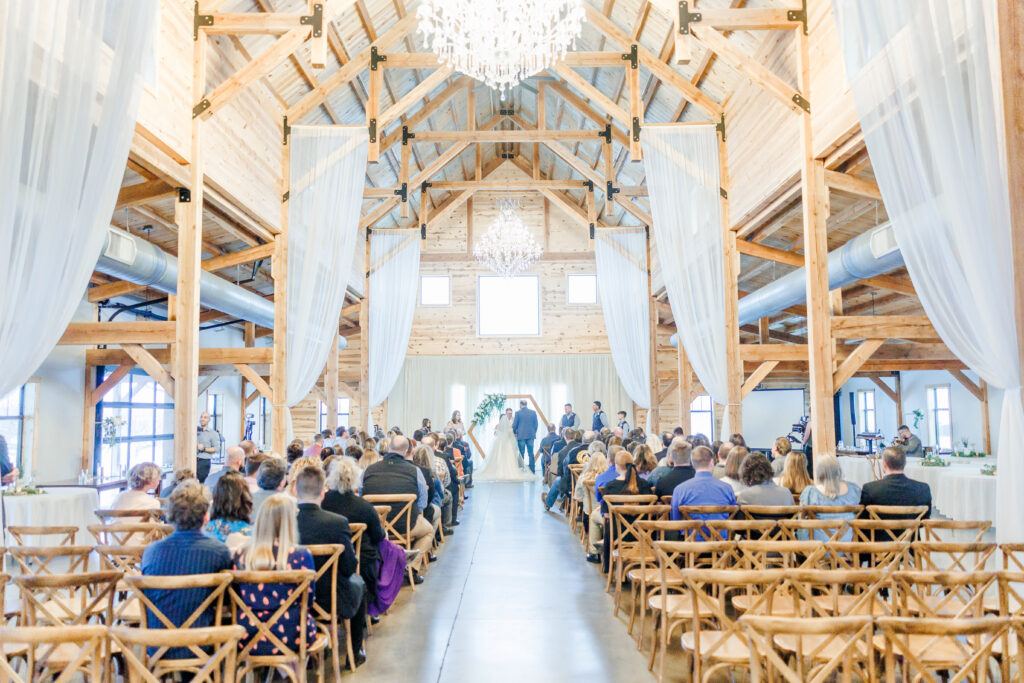 The Meadow Barn at Country Orchard Wedding indoor ceremony