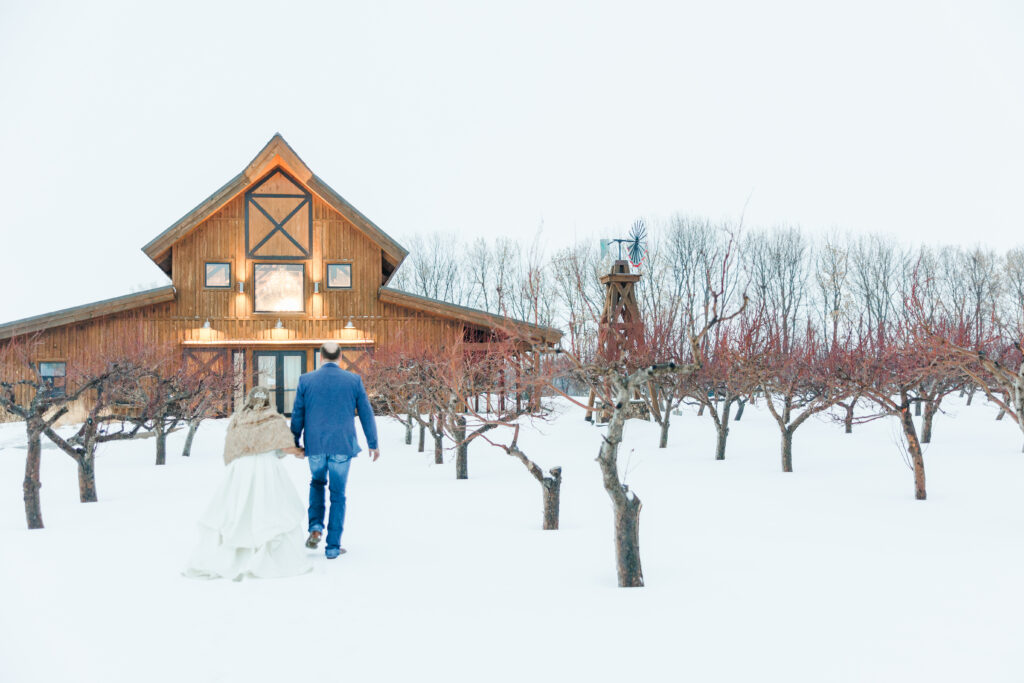 winter orchard at The Meadow Barn at Country Orchard Wedding