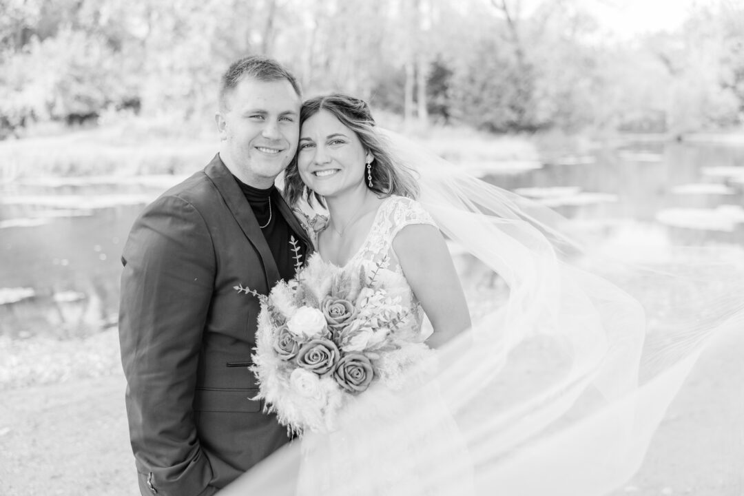 bridal portraits of couple at lake elsie in gary sd