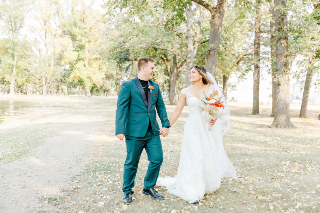 bridal portraits of couple at lake elsie in gary sd