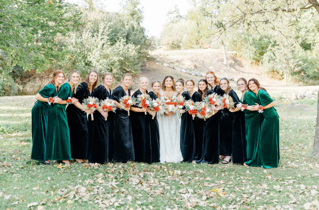 bridal party portraits of couple at buffalo ridge resort in gary sd