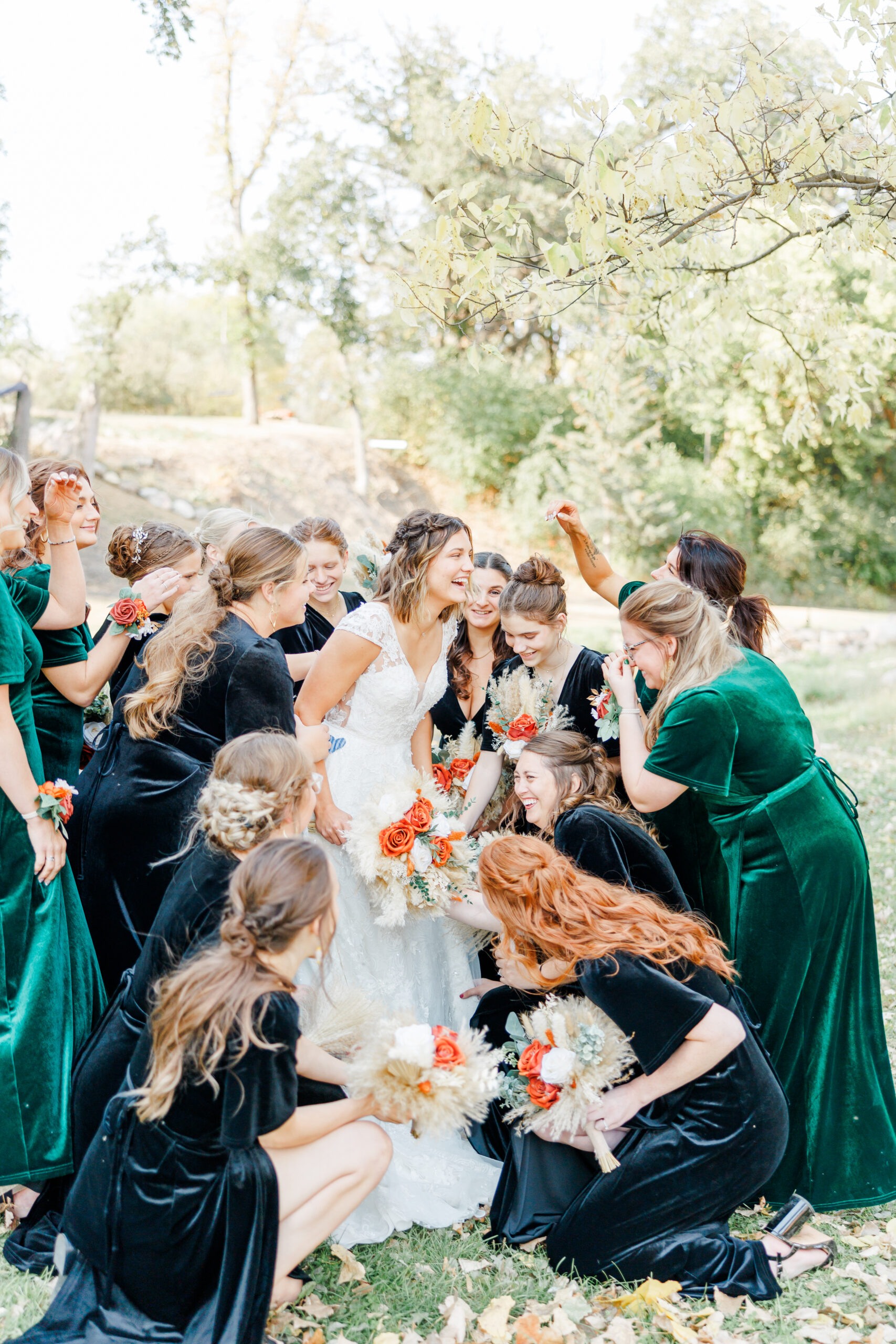 bridal party portraits of couple at buffalo ridge resort in gary sd