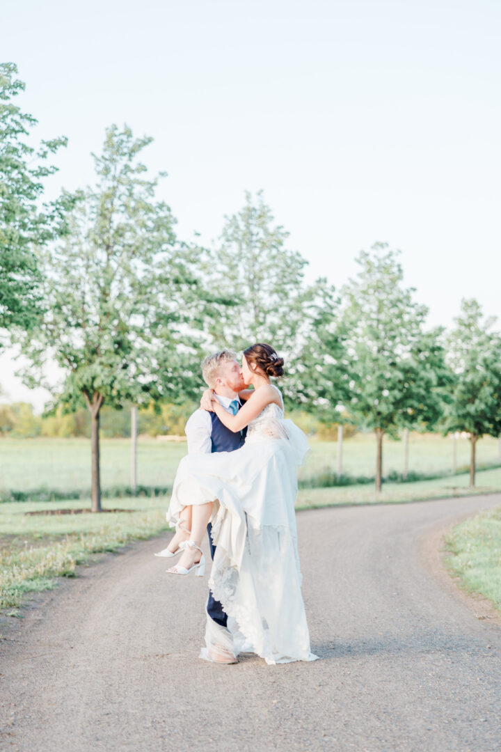 Redeemed Farm wedding sunset photos of bride and groom