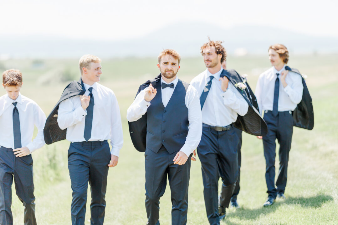 groom and groomsmen at the barn at aspen acres wedding