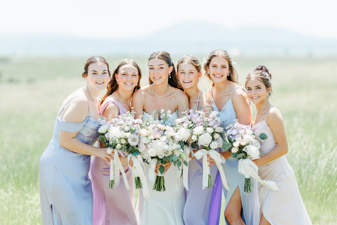 bride and bridesmaids at the barn at aspen acres wedding
