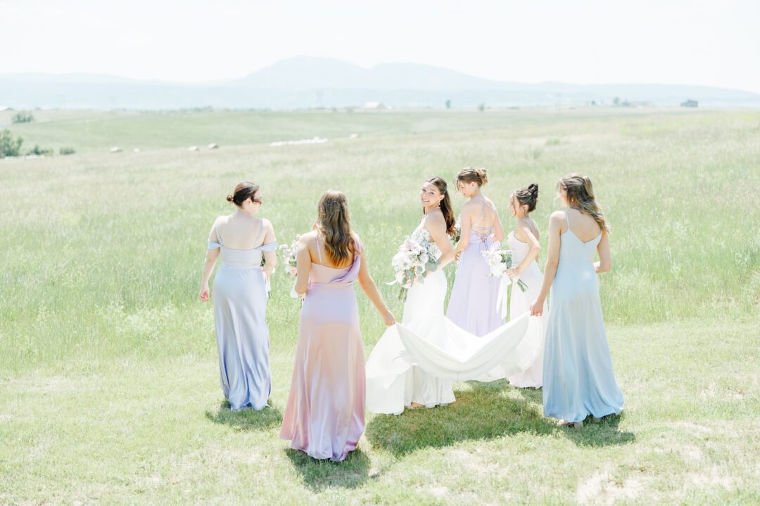 bride and bridesmaids at the barn at aspen acres wedding